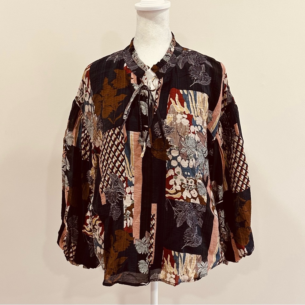 Fate Mixed Print Floral Ruff Sleeve Blouse Size S